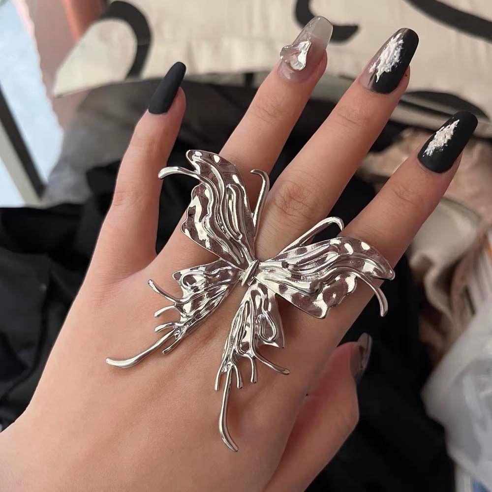 Temperament For Girls Women Opening Rings Metal Rings Big Butterfly Korean Finger Rings
