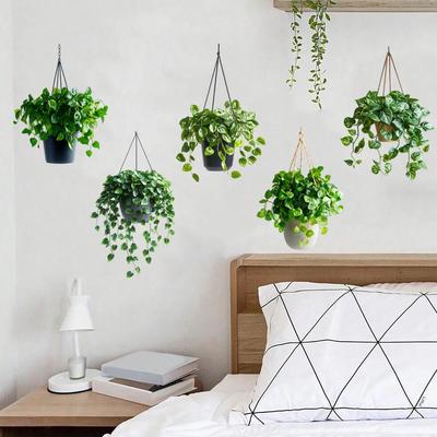 Green Plant Hanging Basket Wall Sticker - Removable Decor for Living Room, Bedroom, or Entrance