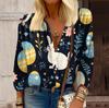 Women's Shirt Button Casual Easter Print Fashion Round Neck Drop Shoulder Seven Sleeve Shirt Top
