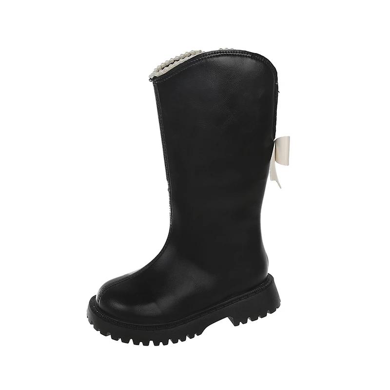 

Kids Princess Boots with Sweet Back Bows Girls Boots Round Toes Soft Bottom Autumn Children Mid-calf Boots 37 чорний