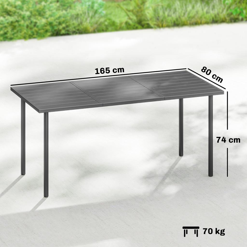 Garden Dining Table for 6 Person, 165 X 80 Cm Rectangular Outdoor Dining Table with Slatted Top
