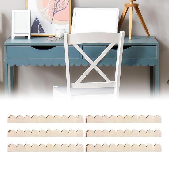 6/12Pcs Unfinished Scalloped Wood Border Trim Farmhouse Home DIY Crafts Wall Cabinet Shelf Door Window Frame Scalloped Edge Decorative Wood Strips