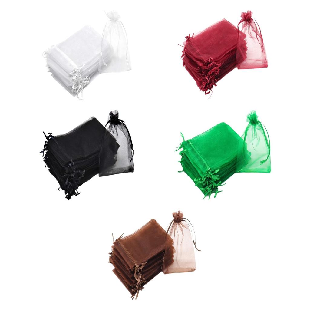 100Pcs Christmas Gift Bags Festival Pouches Small College Graduation Mini Sheer Drawstring Organza Bags Wrapping Bags Candy Bags