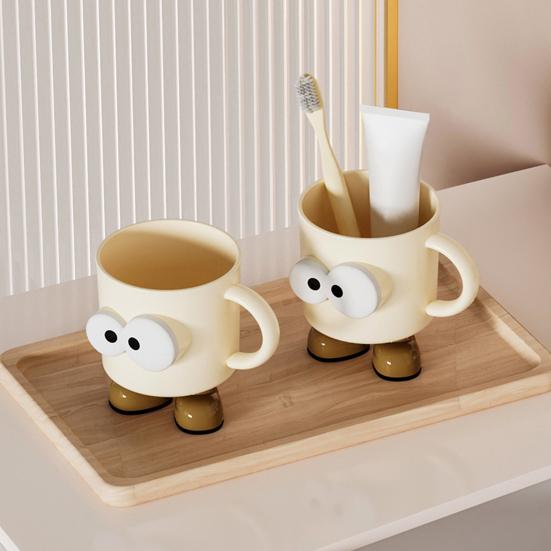 Mouthwash Cup Cartoon Design Unbreakable Toothbrush Holder Ergonomic Handle Dishwasher Safe Water Mug