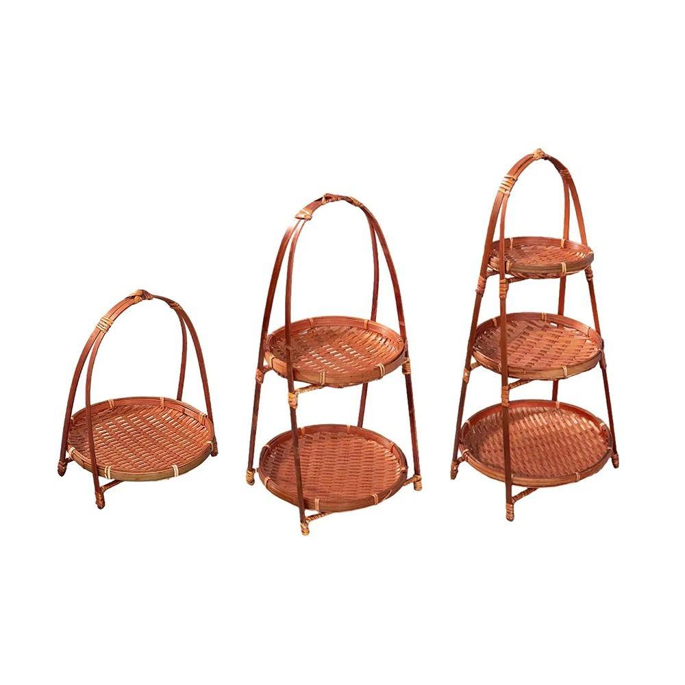 1Pcs Fruit Food Vegetable Bamboo Woven Basket 1/2/3 Layers Standing Tray Storage Basket  For Kitchen