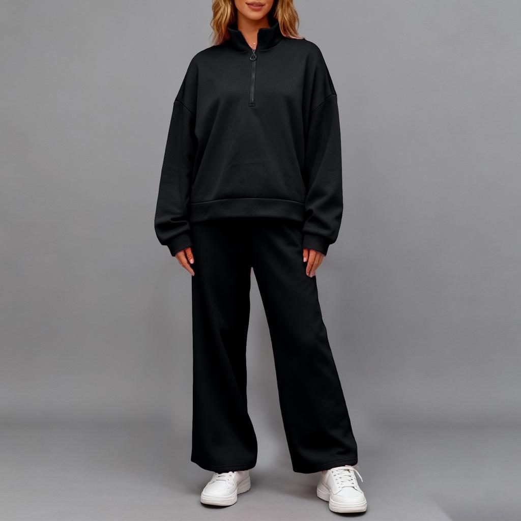 Damen Casual Pullover Hoodie mit halber Knopfleiste und locker sitzende Casual Sweatpants Set
