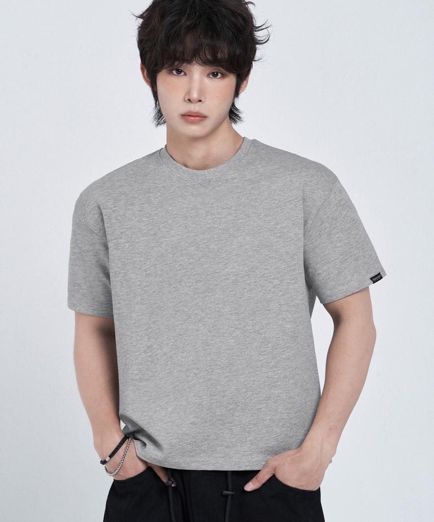 LEMAIN SECOND Crop Plain Oversized Short Sleeve T-Shirt [Melange Gray]