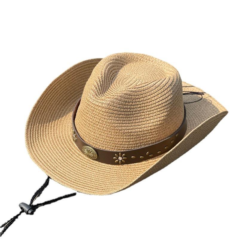 Western Cowboy Hat Men's Spring and Summer Outdoor Travel Sunshade Tibetan Hat Big Brim Straw Hat Women's Vacation Beach Hat Wide Brim