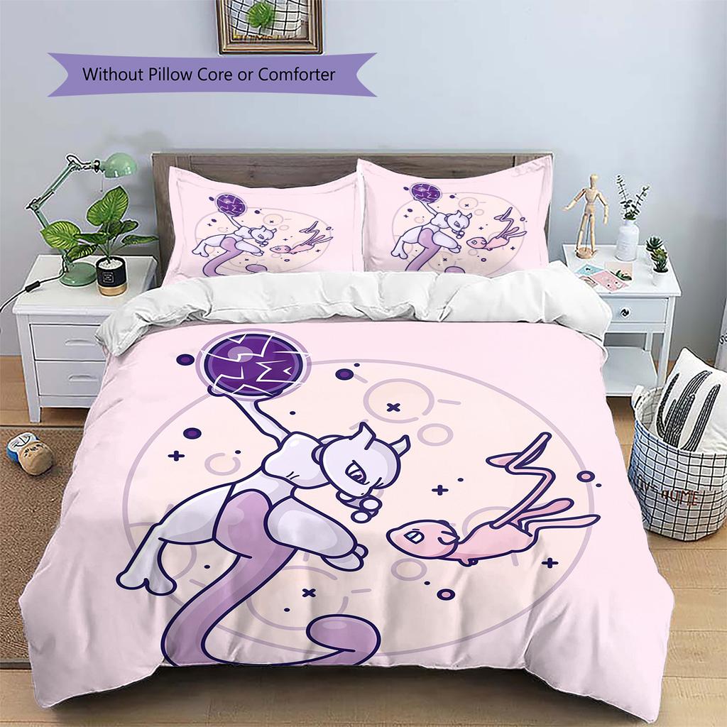 Biancheria da letto con motivo Pokémon Mew Decorazione per la casa Regalo di compleanno (1 * copripiumino + 2 * federa, senza nucleo)