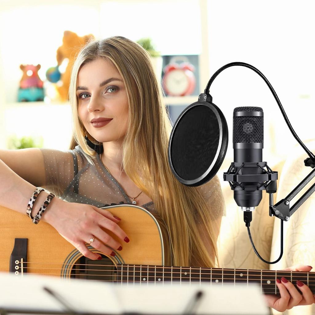 Microphone Studio Professional Live Broadcast Singing Recording Microphone Kits with Suspension Scissor Arm & Metal Shock Mount