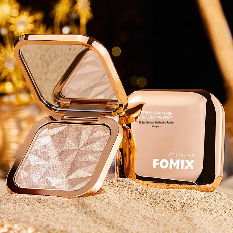 FOMIX 3D Star Diamond Highlighter: Pearlescent Shimmer Compact Palette in Champagne for Contour & Highlight 11g