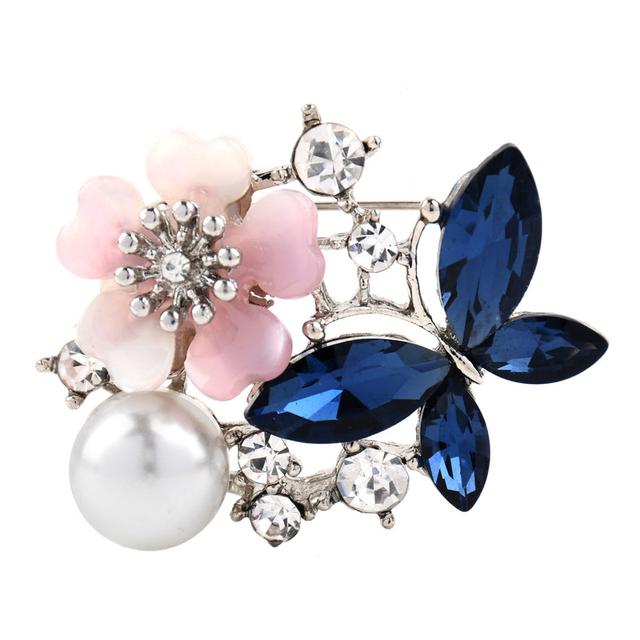 

Броши в виде бабочки со стразами и жемчугом для женщин, классические броши в виде насекомых для вечеринки в офисе, подарки синий