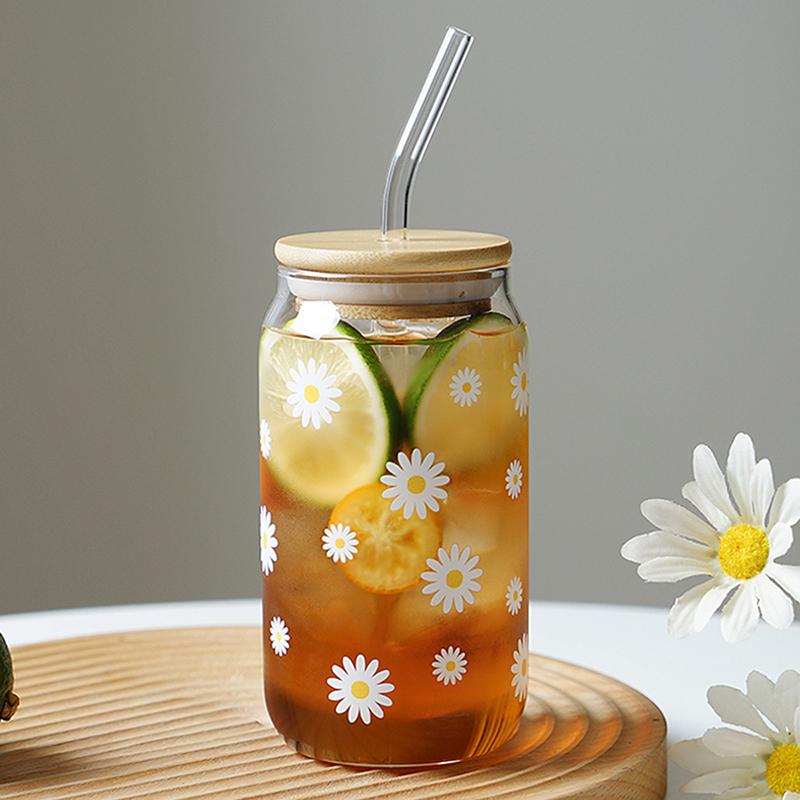 Высокоборосиликатное стеклянное стаканчик присоска милый ромашка термостойкий 450ml