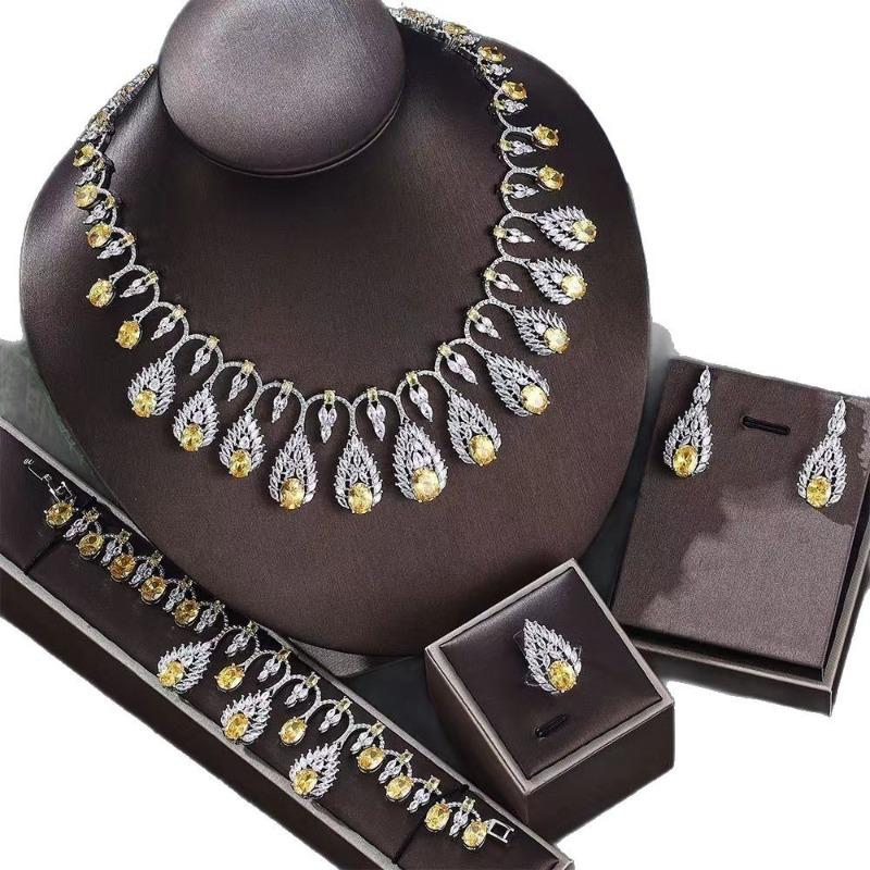 Fashion Light Luxury Bright Diamond Special-shaped Colored Zircon Dinner Dress Set Necklace Earrings