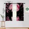 Klasyczne zasłony do sypialni w stylu azjatyckim z motywem kwiatu wiśni i czarnego kota w fazie księżyca, zasłony dekoracyjne do salonu