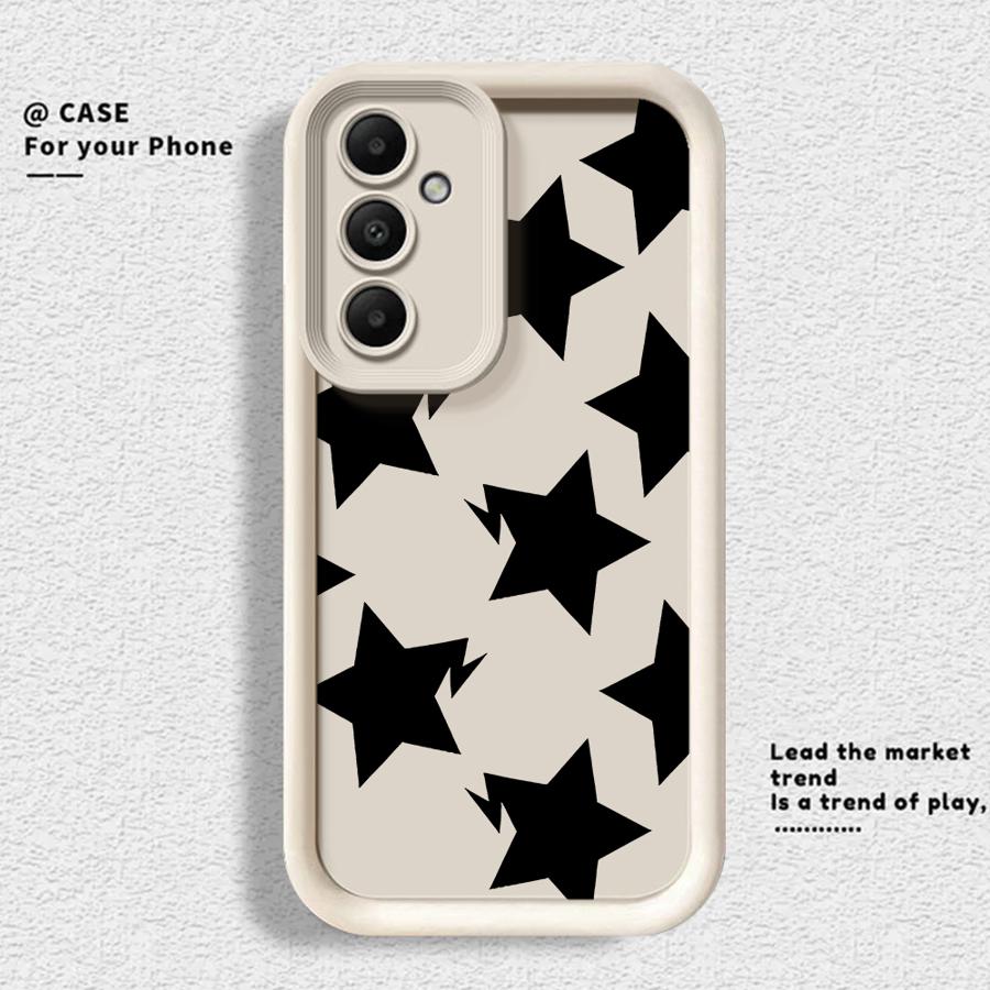 

Black White Stars Lichee Pattern Phone Cover Case for Samsung Galaxy A71 A72 A35 A36 A12 A13 A34 A26 A32 A56 A15 A16 A53 A54 A23 Galaxy A34 5G