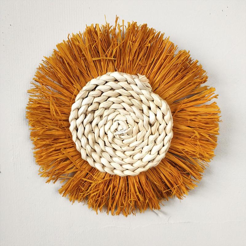 Handmade Boho Wall Decor Moroccan Style Woven Rattan Hanging Art for Living Room Bedroom Natural Grass Weaving Home Decoration