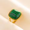 Green Striped Stone Vintage Gold Color Stainless Steel Open Adjustable Rings For Women Men Accessories Finger Jewelry Sun Flower