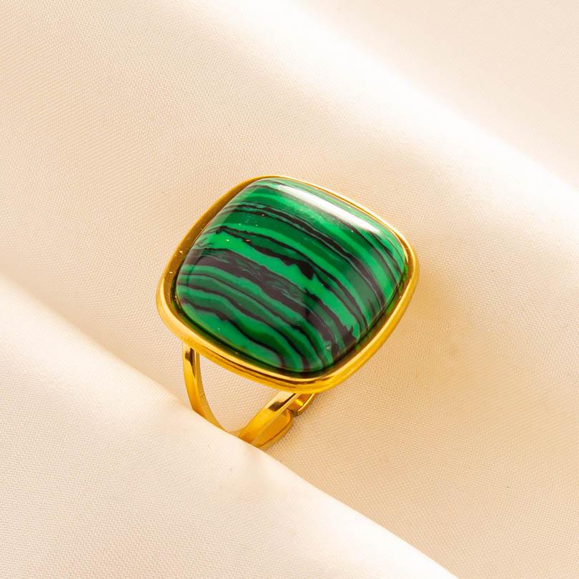Green Striped Stone Vintage Gold Color Stainless Steel Open Adjustable Rings For Women Men Accessories Finger Jewelry Sun Flower