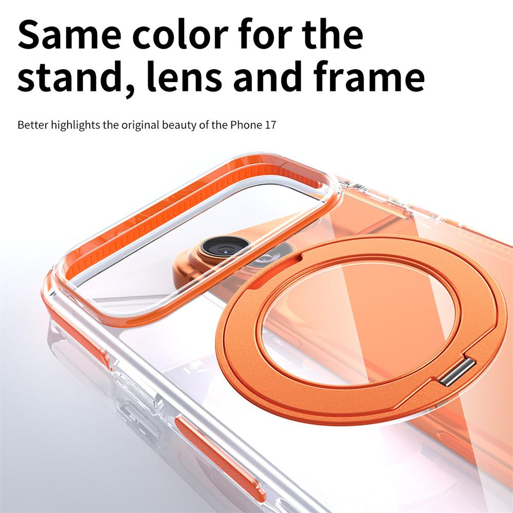 Kristall Klar Acryl Magnetisch Rotierender Ständer Handyhülle Für iPhone 17 Pro Max Rahmen Eingebauter Stoßdämpfender Streifen Rüstungsabdeckung