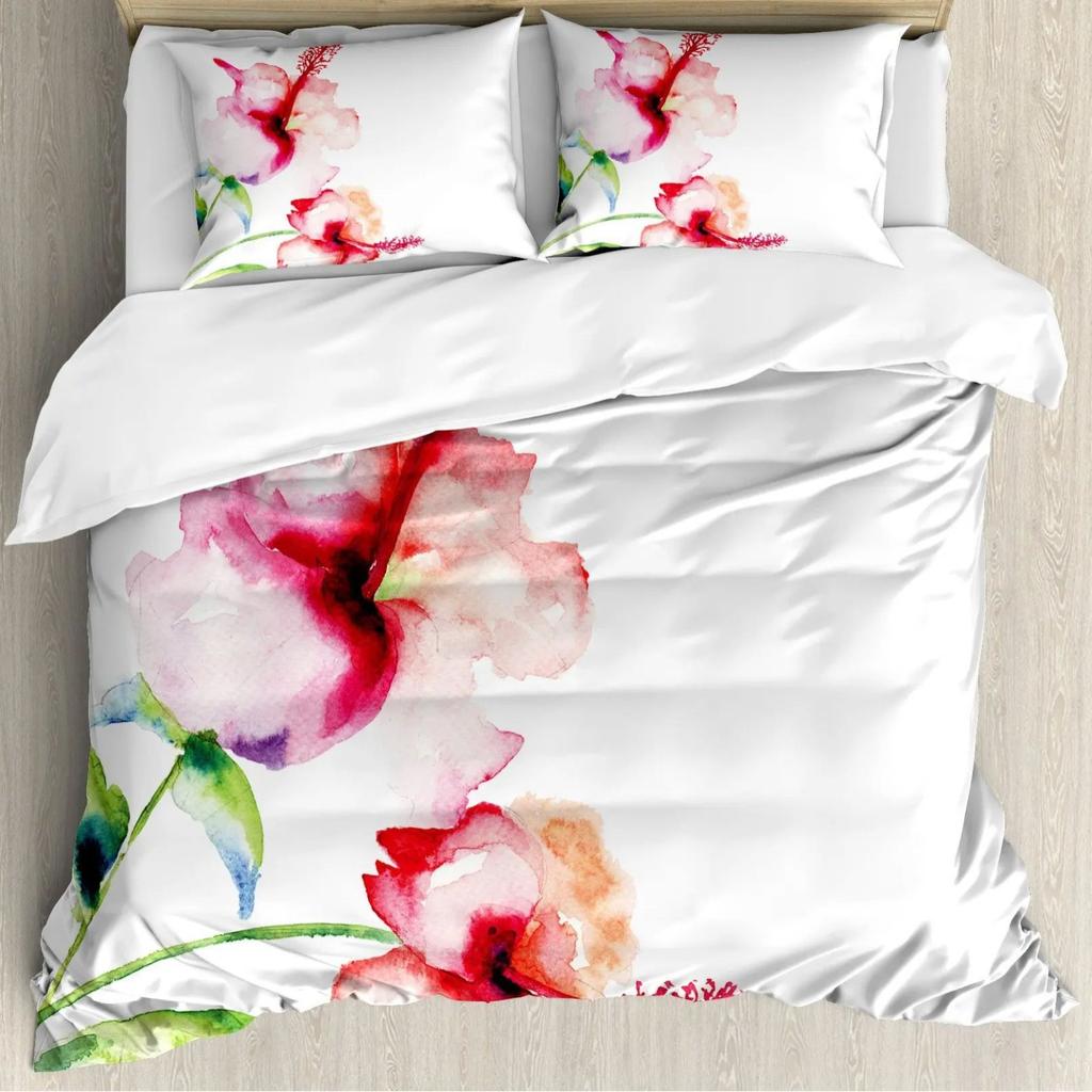 Watercolor Flower Duvet Set Bedding Three-Piece Set