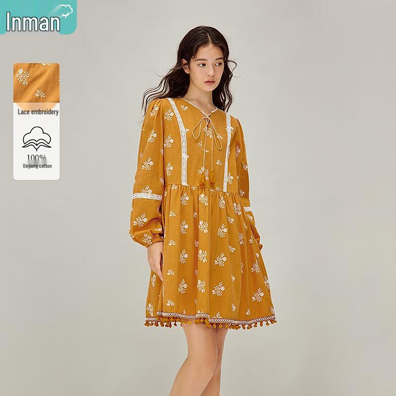 

INMAN Ginger Yellow Sunset Lace Embroidery Dress XL