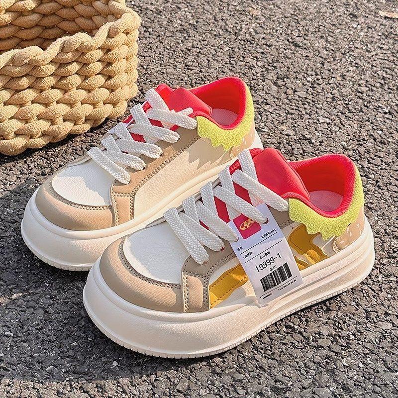 Autumn Women's Shoes Hamburger Shoes Niche Shoes 2025 New Little White Shoes Versatile Chic Big Head Bread Shoes Sports Shoes