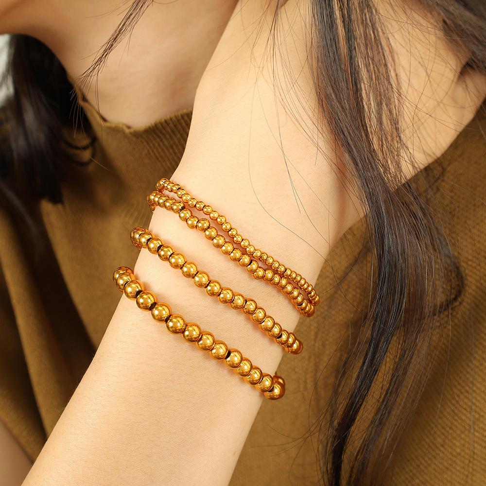 Wind Titanium Steel Ball Bracelet, Golden Women's Minimalist Style Metal Texture Round Ball Jewelry Wholesale