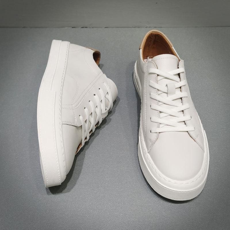 European White Shoes Men 'S Genuine Leather Trend Casual Shoes Low -Top Lace -Up Sneakers Full Leather Men 'S Shoes Fashion Sneakers
