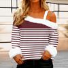 Women's Off-the-shoulder Plush Neck Printed Long-sleeved Pullover T-shirt Top