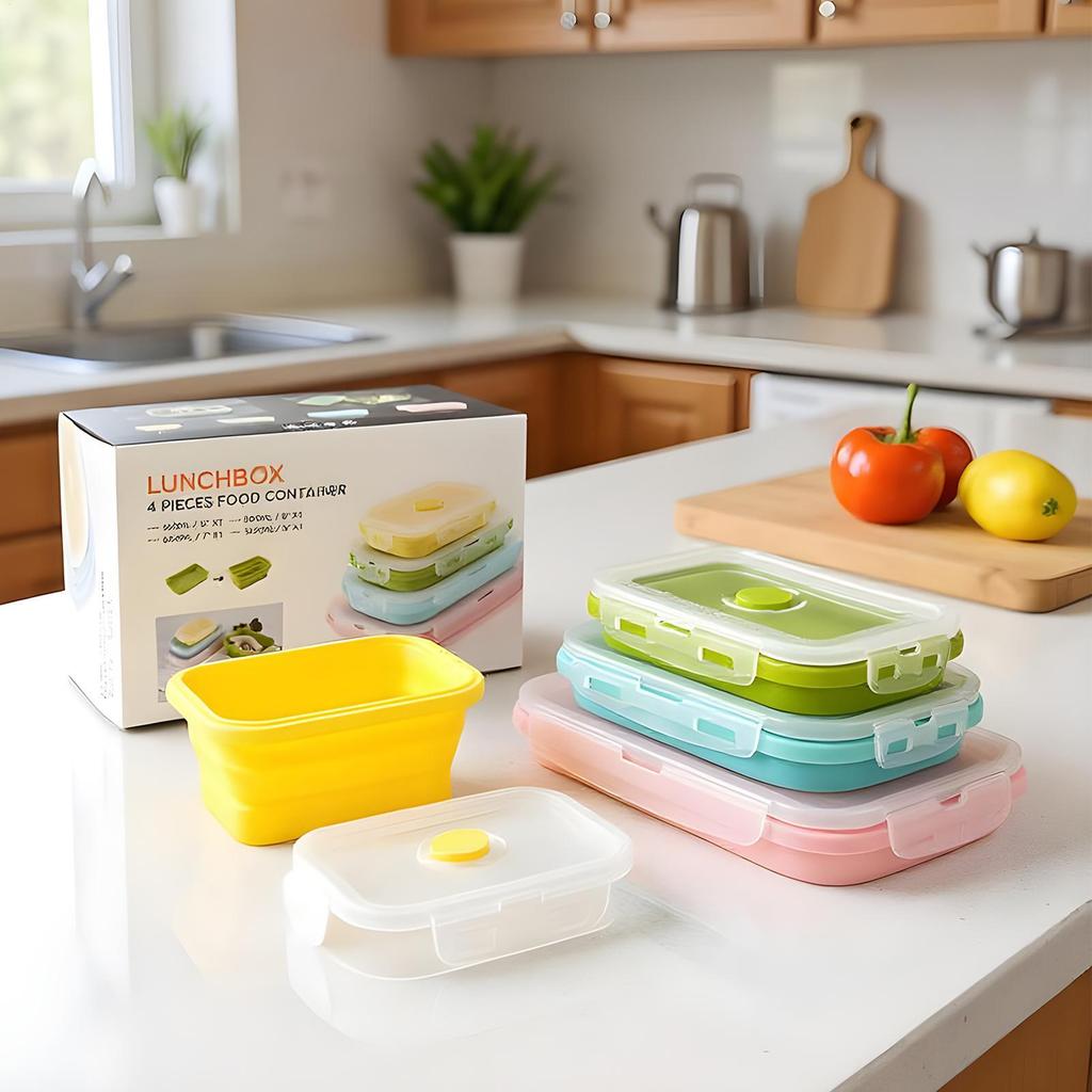Faltbare Lebensmittelaufbewahrungsbehälter Silikon-Lunchbox mit Deckel Lebensmittelbehälter Küche Stapelbare Lunchbox für Speisekammer Gefrierschrankgeeignet