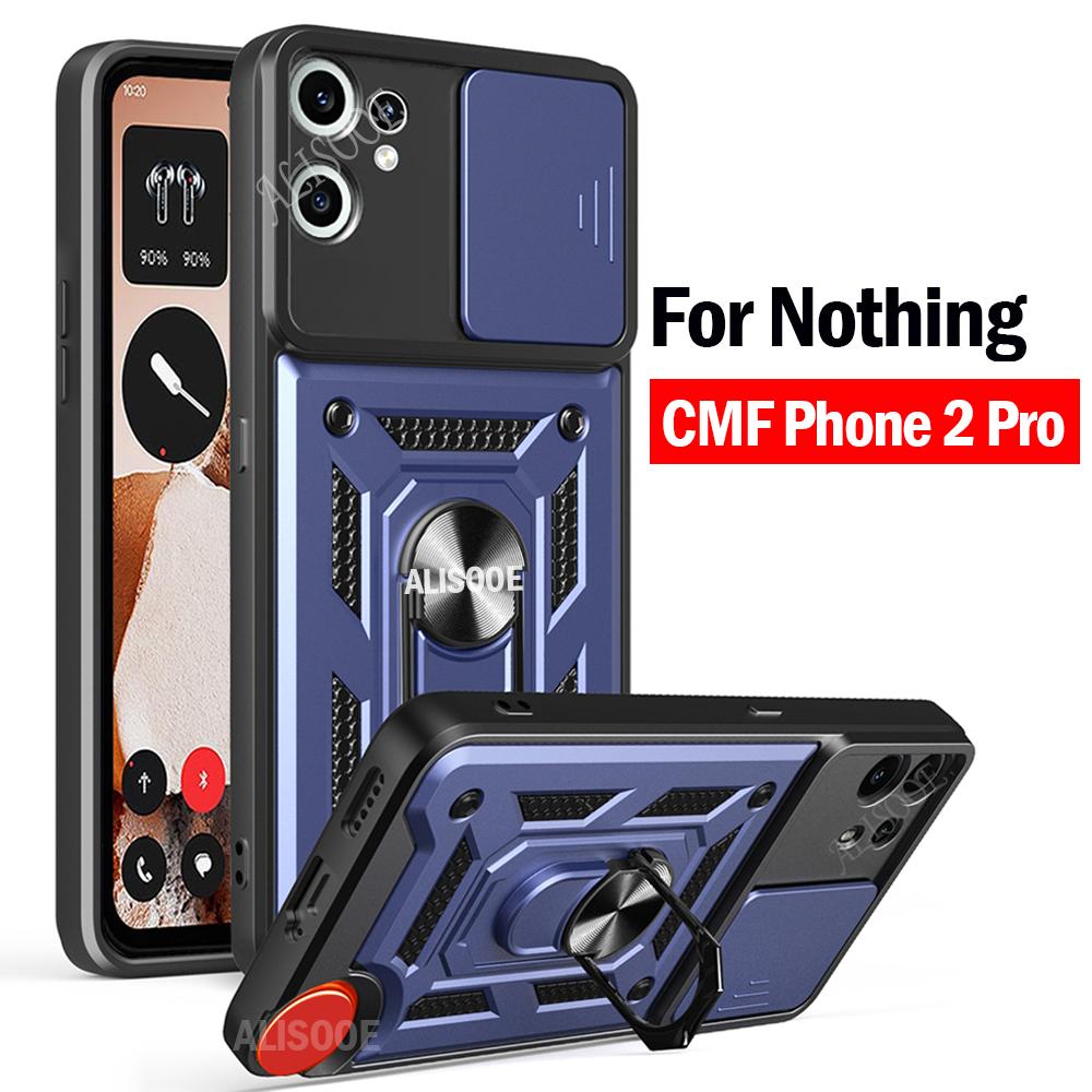 Armor Holder Funda for Nothing CMF Phone 1 / CMF Phone 2 Pro Case Slide Camera Protection Ring Stand Shockproof Back Cover Capa