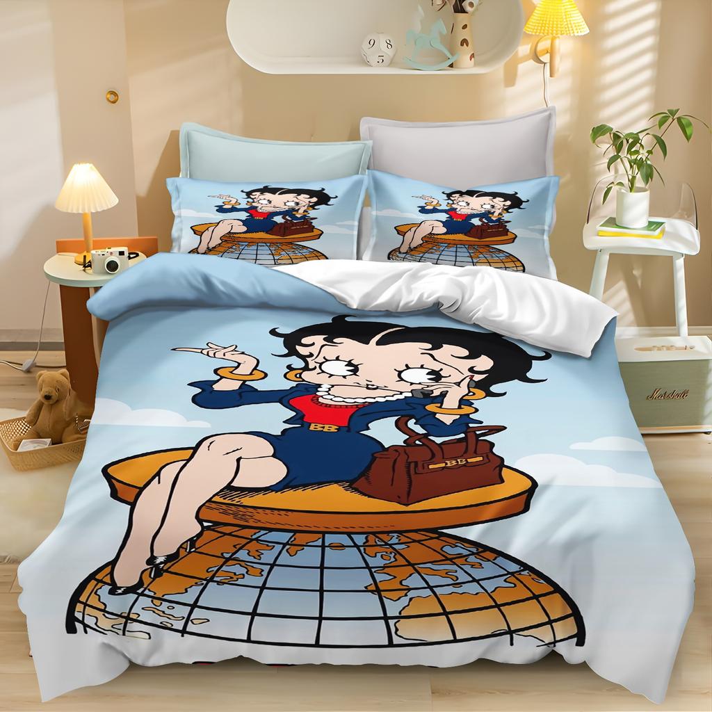 BettyS Boop Bedding Set Duvet Cover Movie Character Bed Set Soft Microfiber Cover for Kids Teens Home