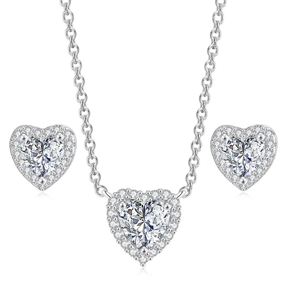 

Heart Jewelry Sets for Women Crystal Necklace Earrings Korean Style Gold Color Fashion Cute Moissanite Wedding Accessories S551