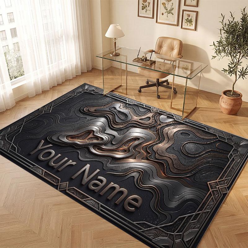 Abstract Geometric Theme Crystal Velvet Floor Rug Personalized Custom Name Text Warm Carpet Home Decoration