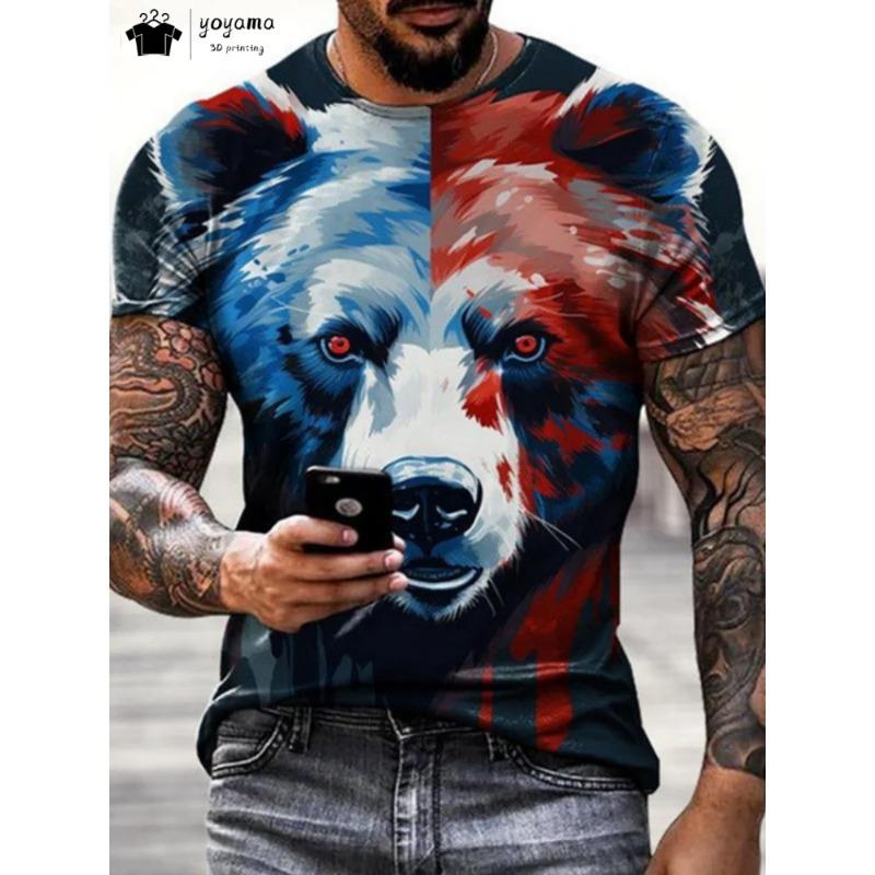 Hip Hop 3D Bear Print Men's Short Sleeve Summer Party Men's T-Shirt Vintage Round Neck Men's Top Casual Oversized Men's Clothing