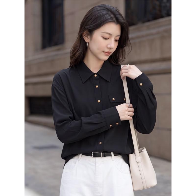 Basic House Women's Gold-Button Long-Sleeve Shirt