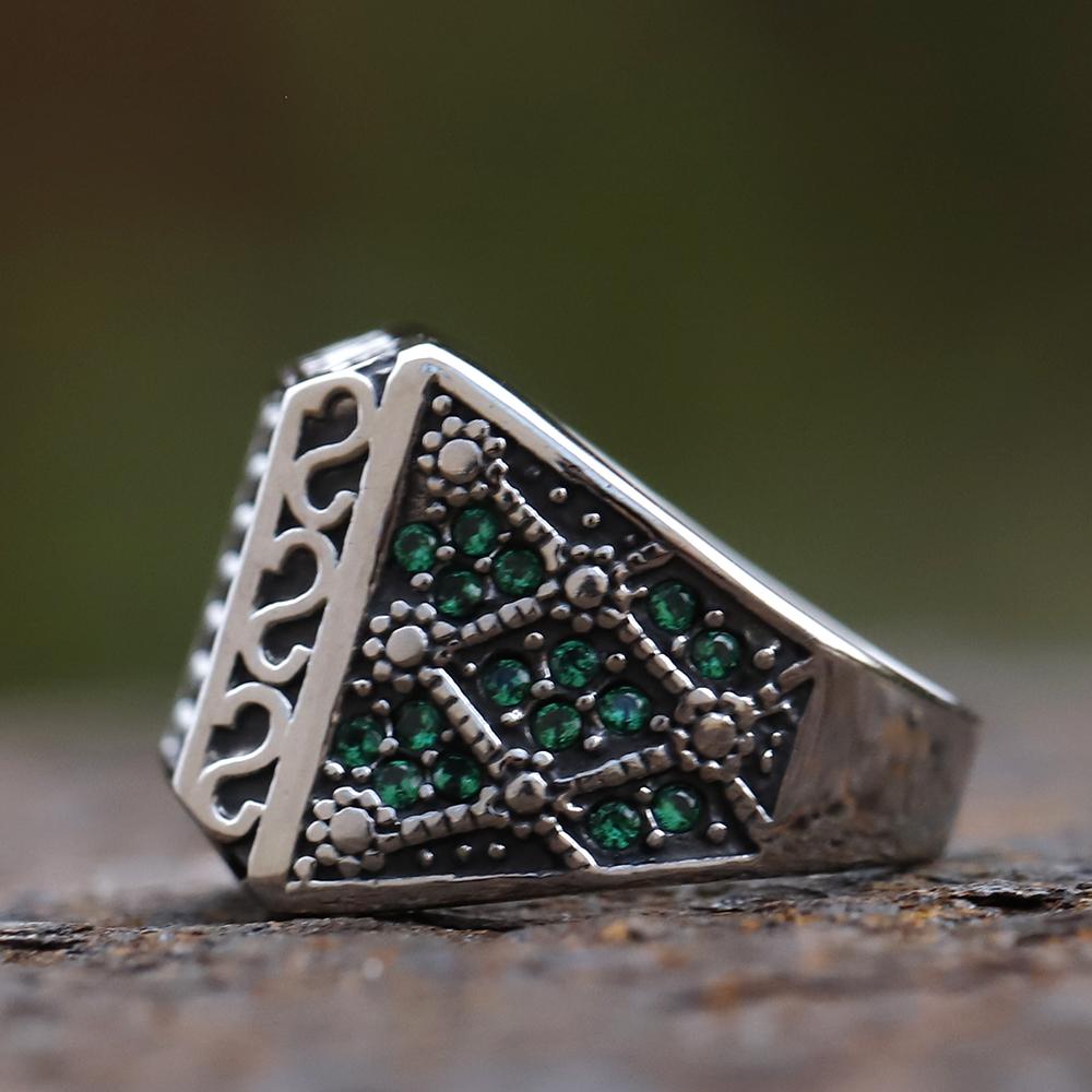 316L Stainless Steel Square Ring With Green Zircon Middle East Anels Danshen Temperament  Accessories Couple Gift