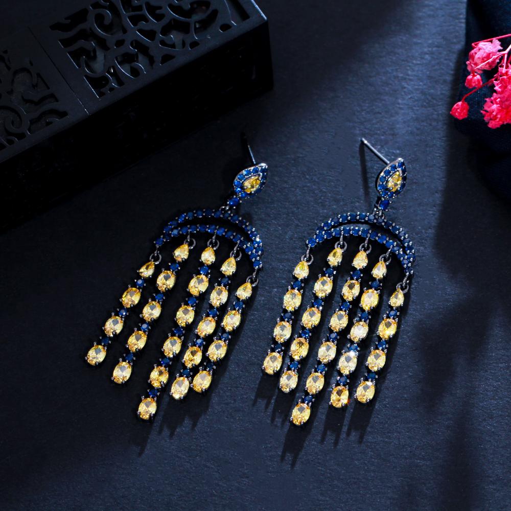 

WWJ Ретро-серьги-люстры с кисточками королевского синего цвета с кубическим цирконием разноцветный