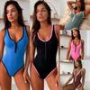 Fashion High Waist Solid Color Zipper One-piece Swimsuit Women
