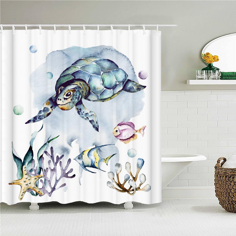 Creative Shower Curtains Printed Ocean Turtle Waterproof Bathroom Curtain Home Decor Polyester Bath Shower Curtain With Hooks