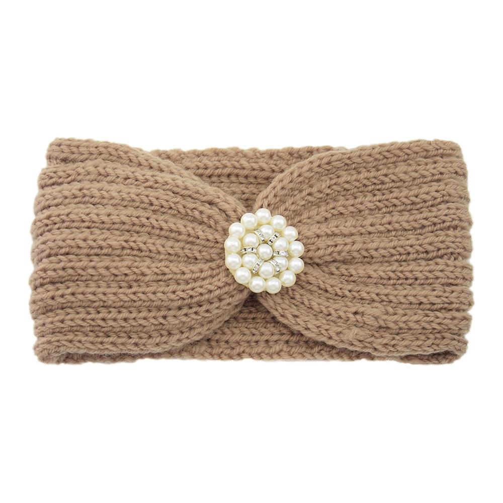 Sweet Elegant Pearls Knitting Cross Knot Headband For Women Autumn Winter Warm Ear Warmers Wide Headwrap Makeup Hair Accessories