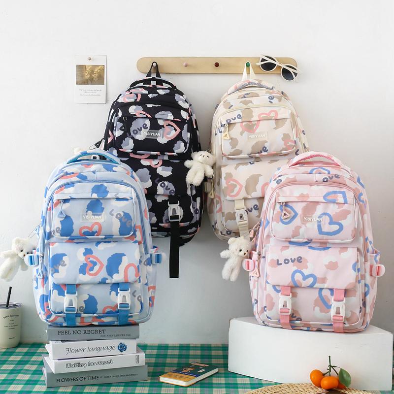 Women's Love Backpack Set Student Large Capacity School Bag Women's Four-Piece Backpack with Pen Bag