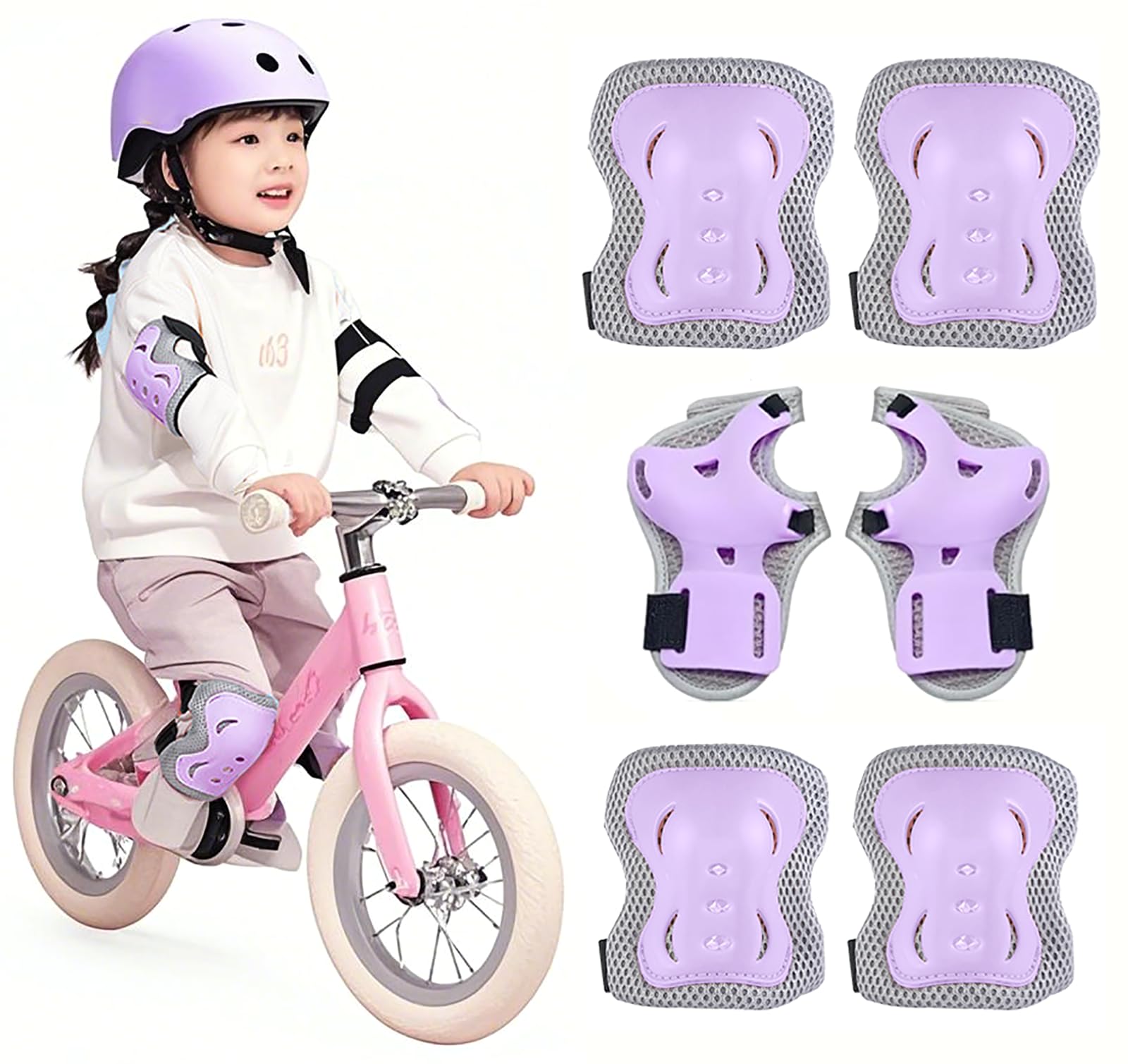 

Protective Gear Set for and Roller and Knee Guards with Velcro Injury and Cute 6-Piece Kids Bicycles, Skateboards, Skates, Elbow, Wrist, Closure, фиолетовый