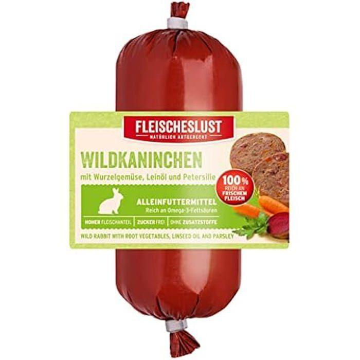 Nourriture humide pour chien - FLEISCHESLUST - Lapin Sauvage - Légumes Racines - Huile de Lin - 200g