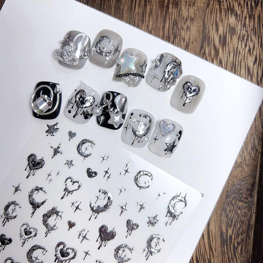 1pcs New 5D Bronzing Punk Moon Nail Art Charms Gothic Star Adhesive Slider Press on Nail Decoration Decals Accessories DIY
