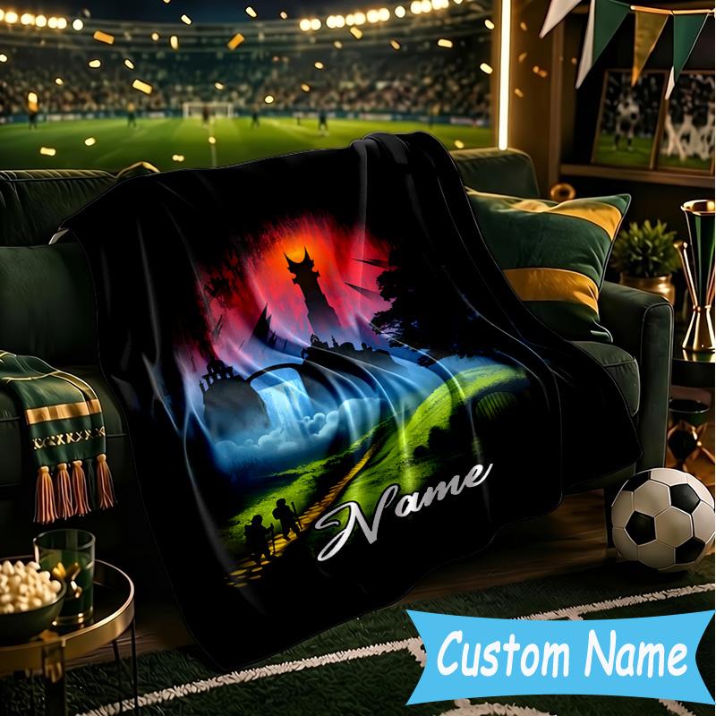 1PC Custom Name Flame Sword: Lord Battle Throws Blanket Flannel Blankets for Couch Bed Gifts for Men Women Travel Picnic Christmas fan Gifts
