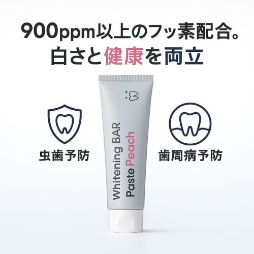 Whitening Toothpaste, Doctor-Approved, Peach Flavor, Made In Japan | WhiteningBAR Paste Peach, Fluoride-Infused, 120g