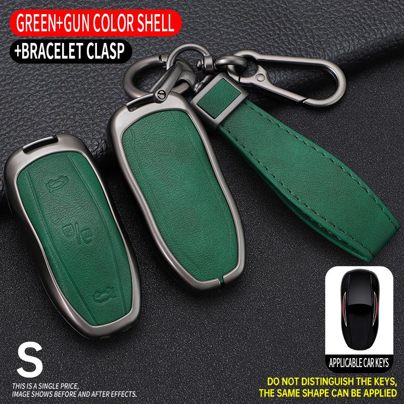 Zinc Alloy+ Leather Car Smart Key Cover Case Shell Fob For Tesla Model 3 Model Y X S Key Shell Bag Holder Protector Accessories