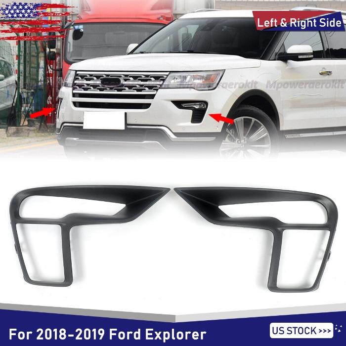 Pair Front Bumper Fog Light Cover Bezel Black Trim Fits Ford Explorer 2018-2020 Car Accessories